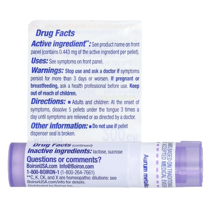 Boiron, Aurum Metallicum 200CK, для снятия стресса, прибл. 80 гранул