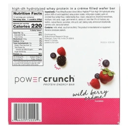 BNRG, Power Crunch, протеиновый энергетический батончик с  сливочной начинкой и вкусом диких ягод, 12 шт. по 40 г