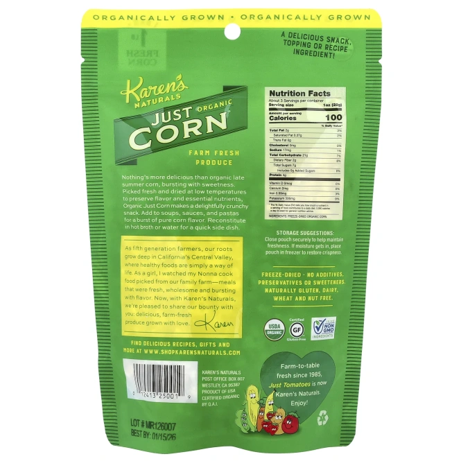 Karen's Naturals, Organic Just Corn®, 84 г (3 унции)