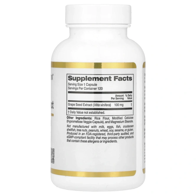 California Gold Nutrition, Французский экстракт виноградных косточек, VitaFlavan, антиоксидант полифенол, 100 мг, 120 вегетарианских капсул