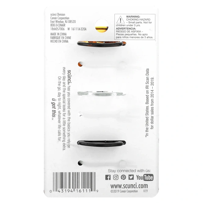 Scunci, Заколки-крабы Effortless Beauty, разные цвета, 3 штуки