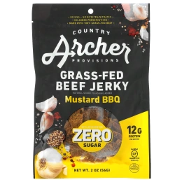 Country Archer Jerky, вяленая говядина от коров травяного откорма, горчица для барбекю, 56 г (2 унции)