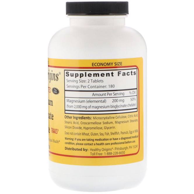 Healthy Origins, Хелатный биглицинат магния, 360 таблеток