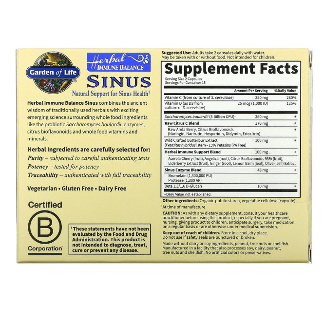 Garden of Life, Herbal Immune Balance, Sinus, 30 Vegetarian Capsules