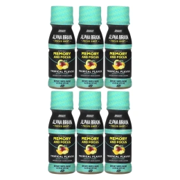 Onnit, Alpha Brain Focus Shot, тропическая смесь, 6 флаконов по 75 мл (2,5 жидк. унции)