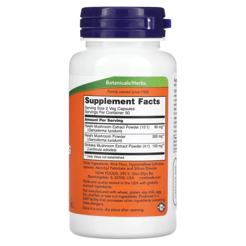 Now Foods, Грибы рейши, 270 мг, 100 вегетарианских капсул