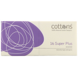 Cottons, Тампоны из 100% чистого хлопка, Super Plus, без запаха, 16 штук