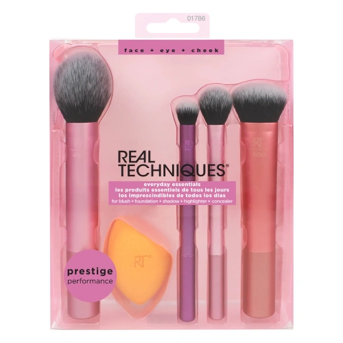 Real Techniques, Everyday Essentials, For Blush + Foundation + Shadow + Highlighter + Concealer, 5 Pieces