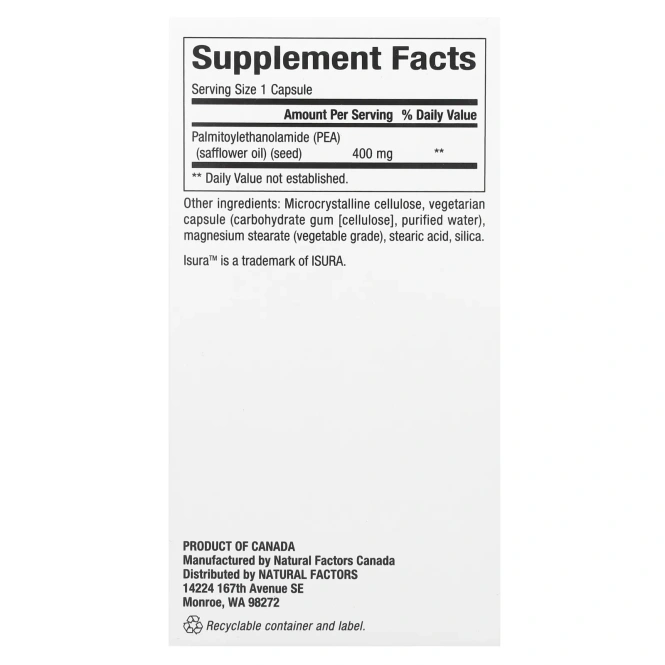 Natural Factors, PEA400, 90 вегетарианских капсул