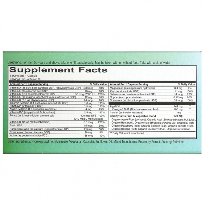 SmartyPants, Mens 50+ Multi, 30 Vegetarian Capsules