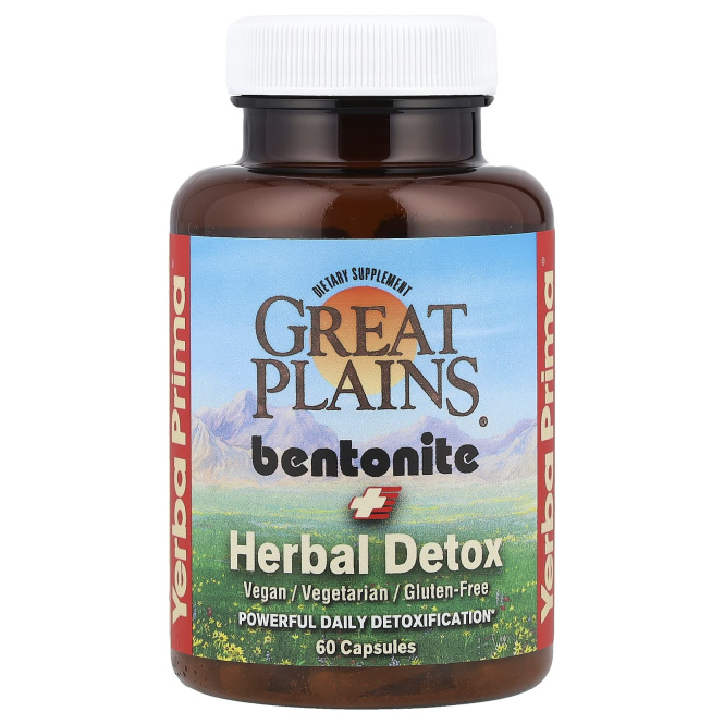 Yerba Prima, Средство детоксикации Бентонит + Травы, 60 капсул