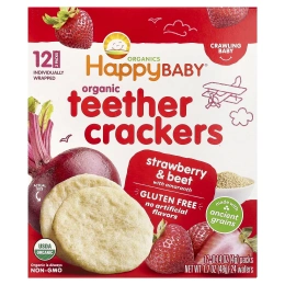 Happy Family Organics, Happy Baby, органические крекеры для зубов, клубника, свекла и амарант, 12 пакетиков по 4 г (0,14 унции)