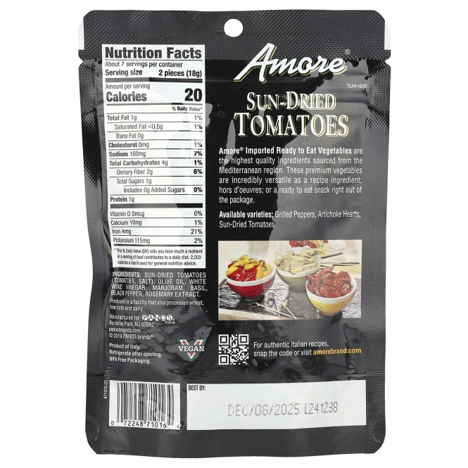 Amore, Вяленые томаты, с добавлением трав, 125 г (4,4 унции)