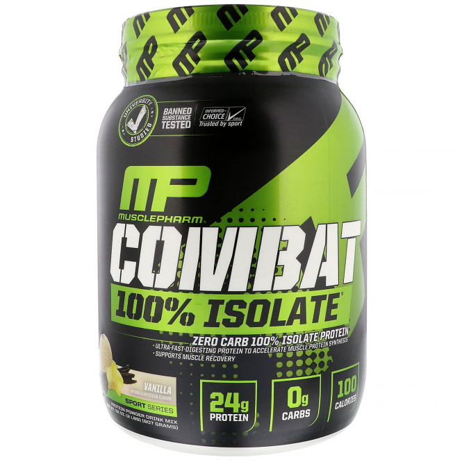 MusclePharm, Combat 100% изолят, со вкусом ванили, 32 унций (907 г)