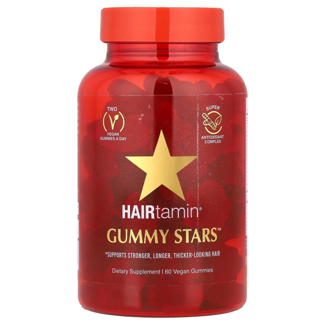 HAIRtamin, Gummy Stars ™, смесь суперфруктов, 60 веганских жевательных мармеладок