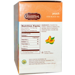 Celestial Seasonings,  Черный холодный чай, персик, 40 пакетиков, 3,6 унции (102 г)
