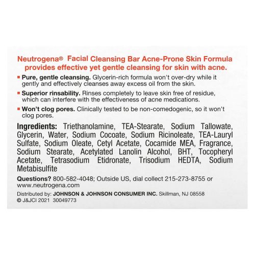 Neutrogena, Прозрачное мыло для склонной к акне кожи лица, 3,5 унц. (99 г)