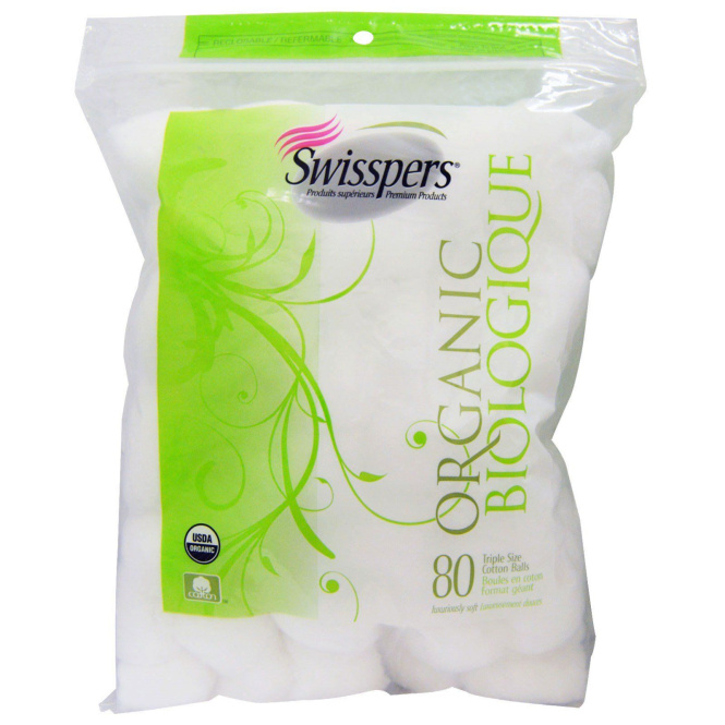 Swisspers (Organic Essentials), Ватные шарики тройного размера, 80 штук