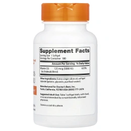 Витамин D3 5000 Doctor's Best, 125 мкг, 180 мягких таблеток