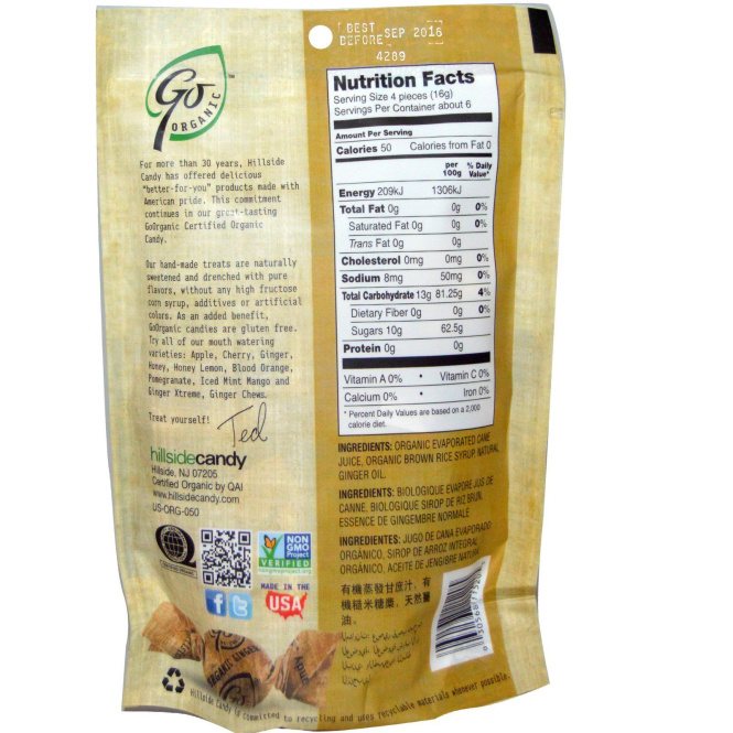 GoOrganic, Натуральные леденцы с имбирем, 3.5 унций (100 г)