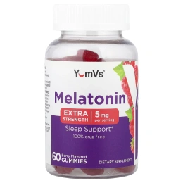 YumVs, жевательные таблетки с мелатонином, со вкусом ягод, 60 жевательных таблеток (2,5 мг в 1 жевательной таблетке)