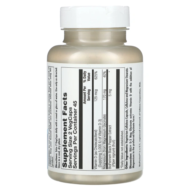 KAL, Глицинат магния D-3, 90 вегетарианских капсул