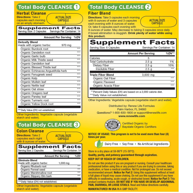 Renew Life, Gentle Care, Total Body Cleanse, 14-Day Program, 3-Part Program