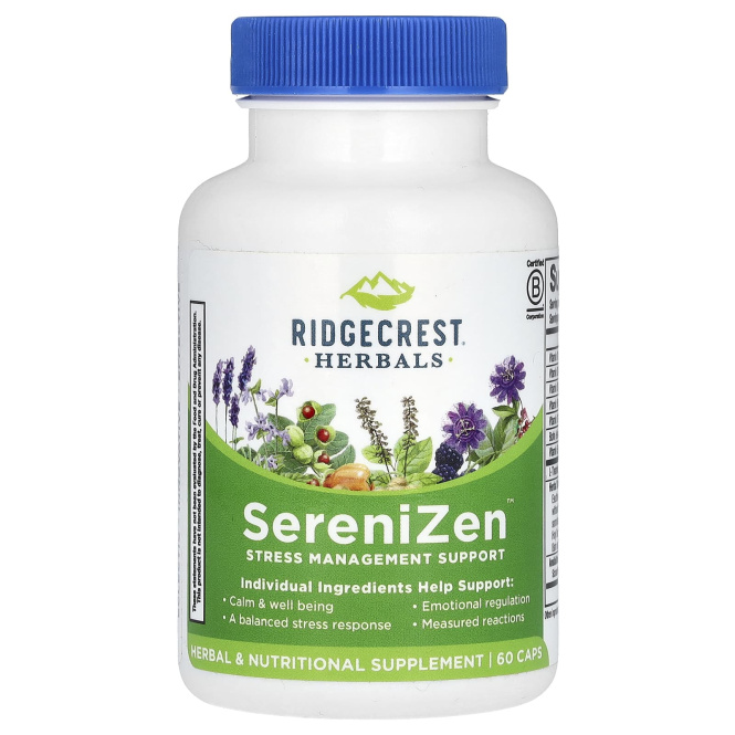 RidgeCrest Herbals, Комплекс для избавления от тревоги и стресса, 60 веганских капсул