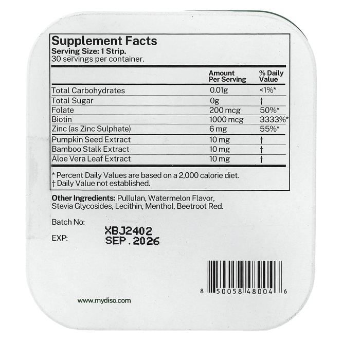 Diso, Derma, тропический арбуз, 30 полосок для полости рта