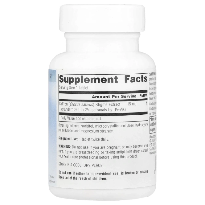 Source Naturals, Экстракт шафрана, 15 мг, 30 таблеток