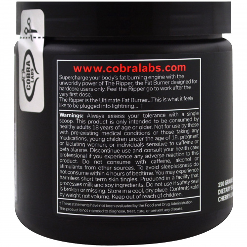 Cobra Labs, The Ripper, сжигатель жира, вкус вишни и лайма, 150 г (0,33 фунта)