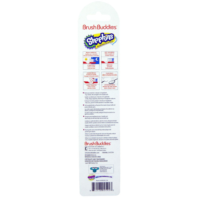 Brush Buddies, Зубная щетка Shopkins, мягкая, 2 шт.