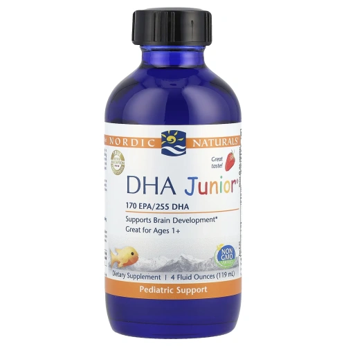 Nordic Naturals, DHA Junior, Великолепно для детей 3+, Со вкусом клубники, 4 ж. унц.(119 мл)