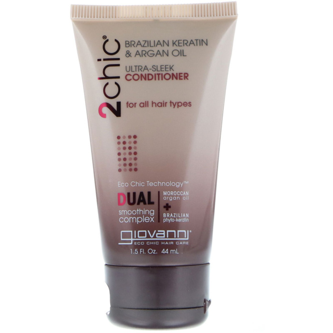 Giovanni, 2chic, ультра-гладкий кондиционер для всех типов волос, бразильский кератин и аргановое масло, 44 мл