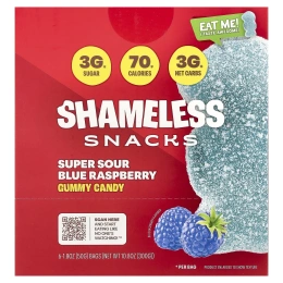 Shameless Snacks, Gummy Candy, кислая голубая малина, 6 пакетиков по 50 г (1,8 унции)