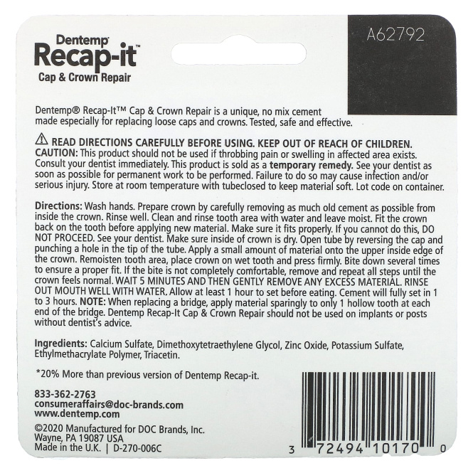 Dentemp, Recap-It, Cap & Crown Repair, 1,2 г (0,04 унции)