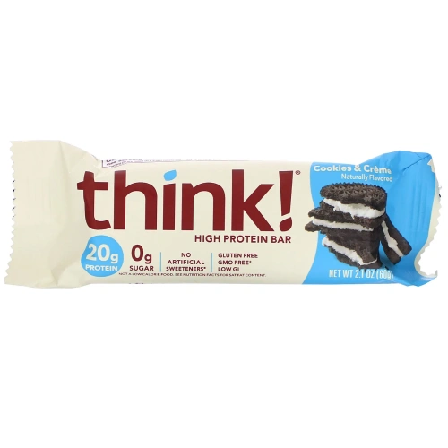 Think Thin, Насыщенный протеином батончик, печенье и сливки, 10 батончиков, 2,1 унц. (60 г) каждый