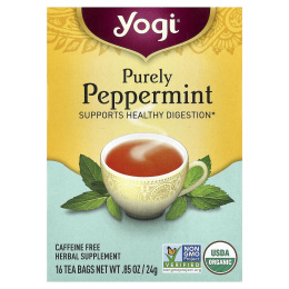 Yogi Tea, Purely Peppermint, без кофеина, 16 чайных пакетиков, 24 г (0,85 унции)