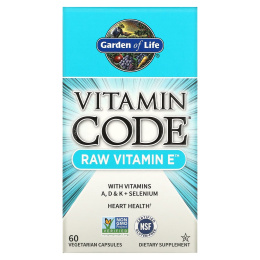 Garden of Life, Vitamin Code, натуральный витамин E, 60 овощных капсул