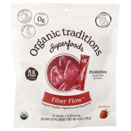Organic Traditions, Fiber Flow™, со вкусом клубники, 12 стиков по 9,7 г (0,34 унции)