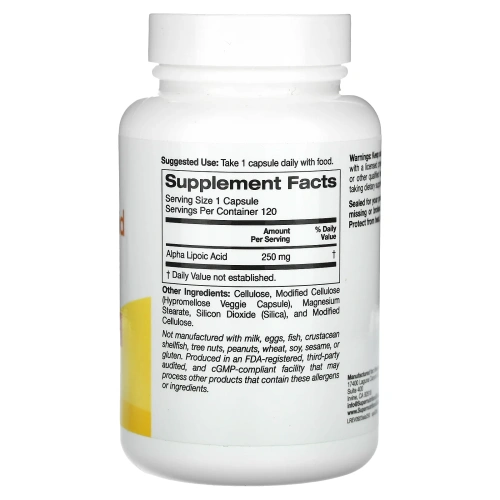 Super Nutrition, альфа-липоевая кислота, 250 мг, 120 растительных капсул
