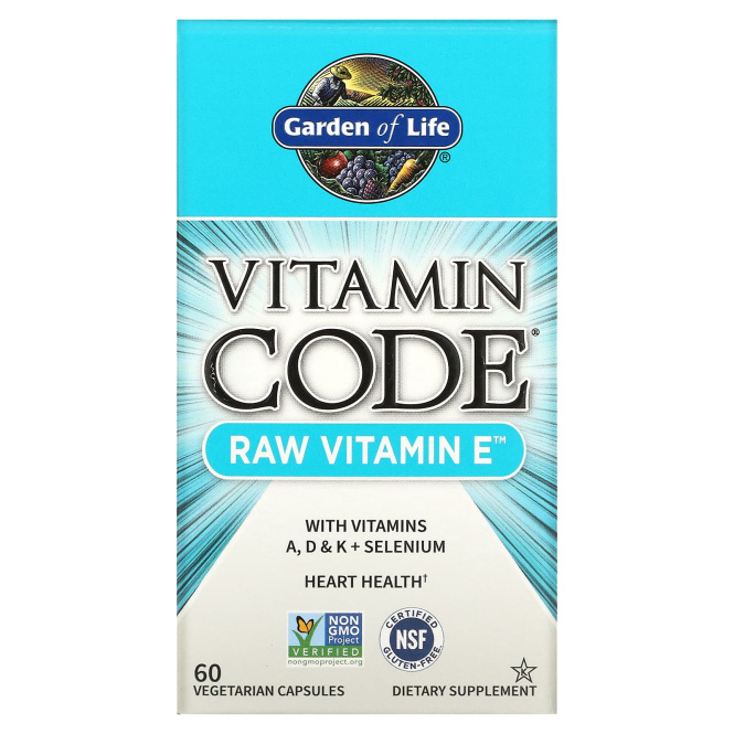 Garden of Life, Vitamin Code, натуральный витамин E, 60 овощных капсул