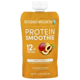 Designer Wellness, Протеиновый смузи, персик и манго, 4 упаковки по 120 г (4,2 унции)