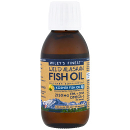Wiley's Finest, Рыбий жир из морской аляскинской рыбы, кошерный рыбий жир, натуральный аромат лимона, 125 мл (4.23 fl oz)