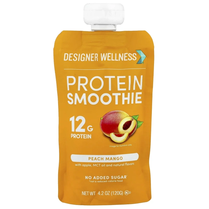 Designer Wellness, Протеиновый смузи, персик и манго, 4 упаковки по 120 г (4,2 унции)