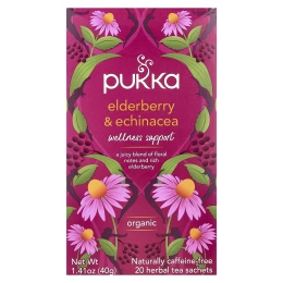 Pukka Herbs, Органический травяной чай, бузина и эхинацея, без кофеина, 20 пакетиков, 40 г (1,41 унции)