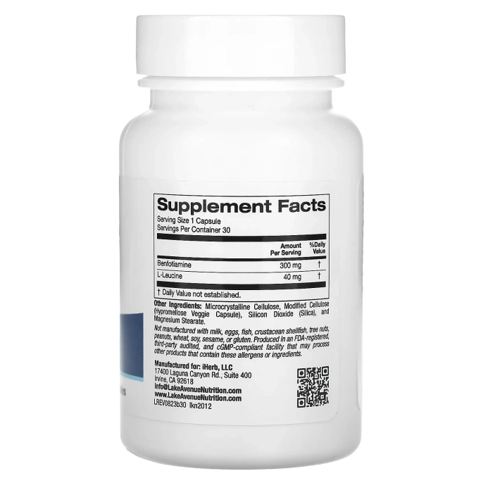 Lake Avenue Nutrition, бенфотиамин, 300 мг, 30 растительных капсул