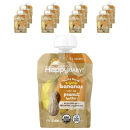 Happy Family Organics, Happy Baby®, Nutty Blends™, органические бананы с 1 чайной ложкой арахисовой пасты, для детей от 6 месяцев, 12 паучей по 85 г (3 унции)