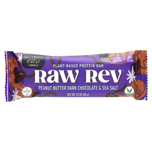 Raw Rev, Glo, темный шоколад с арахисовым маслом и морской солью, 1,6 унции (46 г) каждый