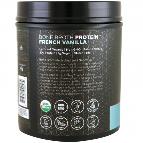 Dr. Axe / Ancient Nutrition, Органический протеин на основе костного бульона, Французская ваниль, 17,5 унц. (495 г)